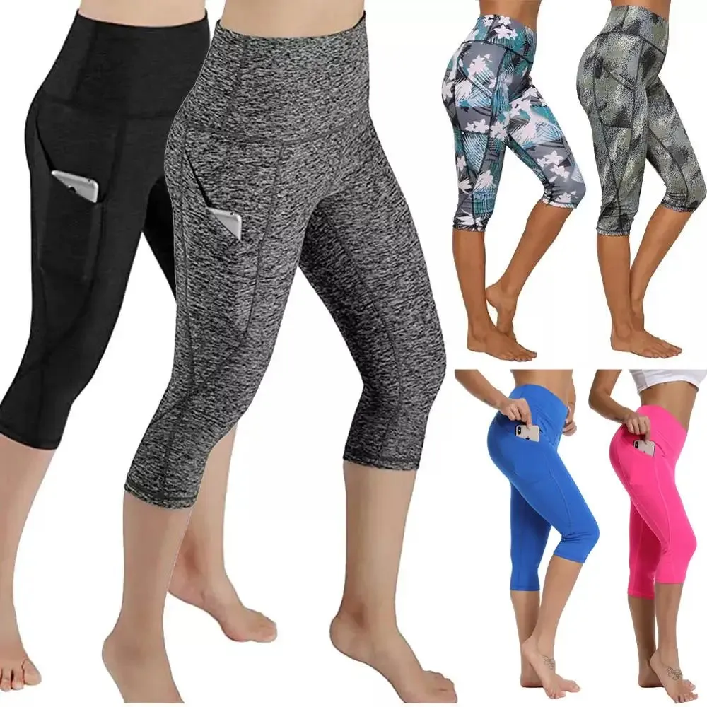 High Waist Calf-Length Yoga Leggings for Women - Stretchy, Pocketed Workout Tights with Booty Lifting Design - Ideal for Gym and Fitness