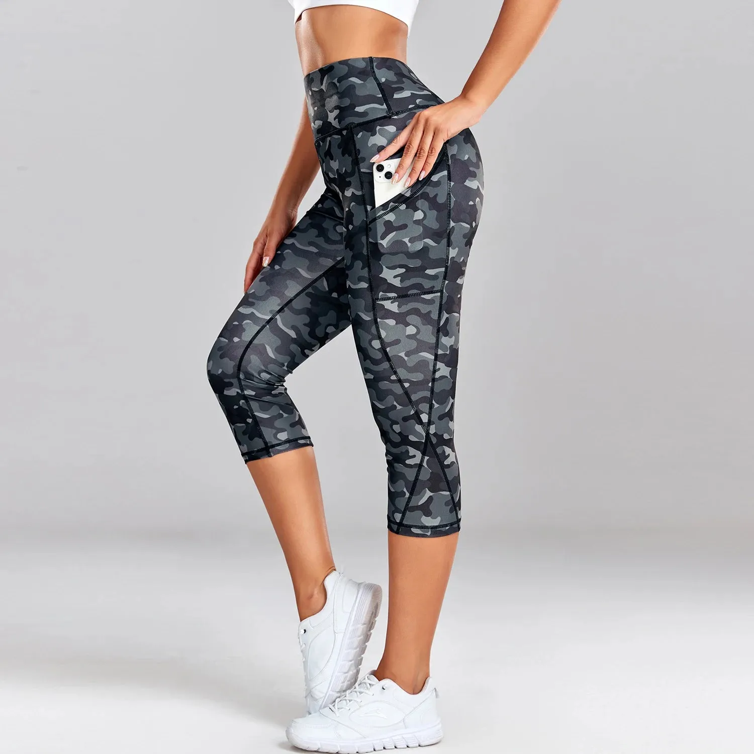 High Waist Calf-Length Yoga Leggings for Women - Stretchy, Pocketed Workout Tights with Booty Lifting Design - Ideal for Gym and Fitness