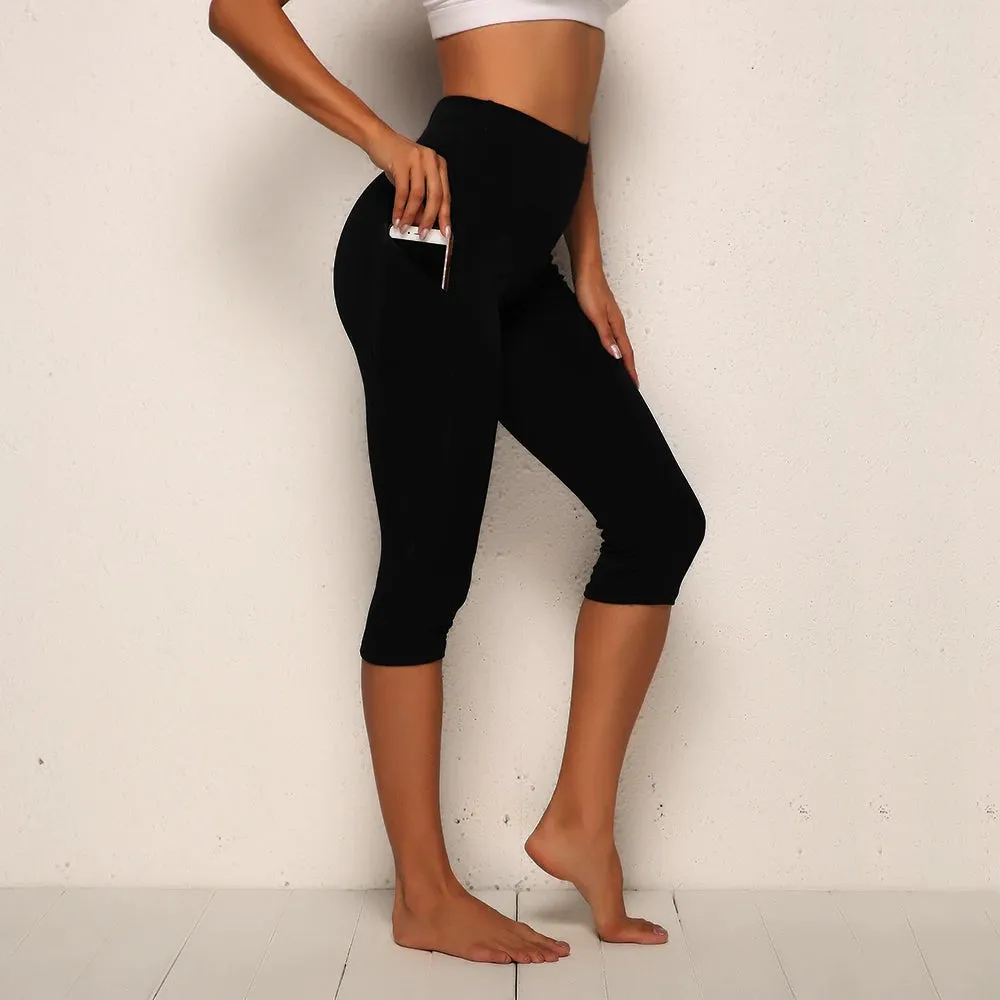 High Waist Calf-Length Yoga Leggings for Women - Stretchy, Pocketed Workout Tights with Booty Lifting Design - Ideal for Gym and Fitness