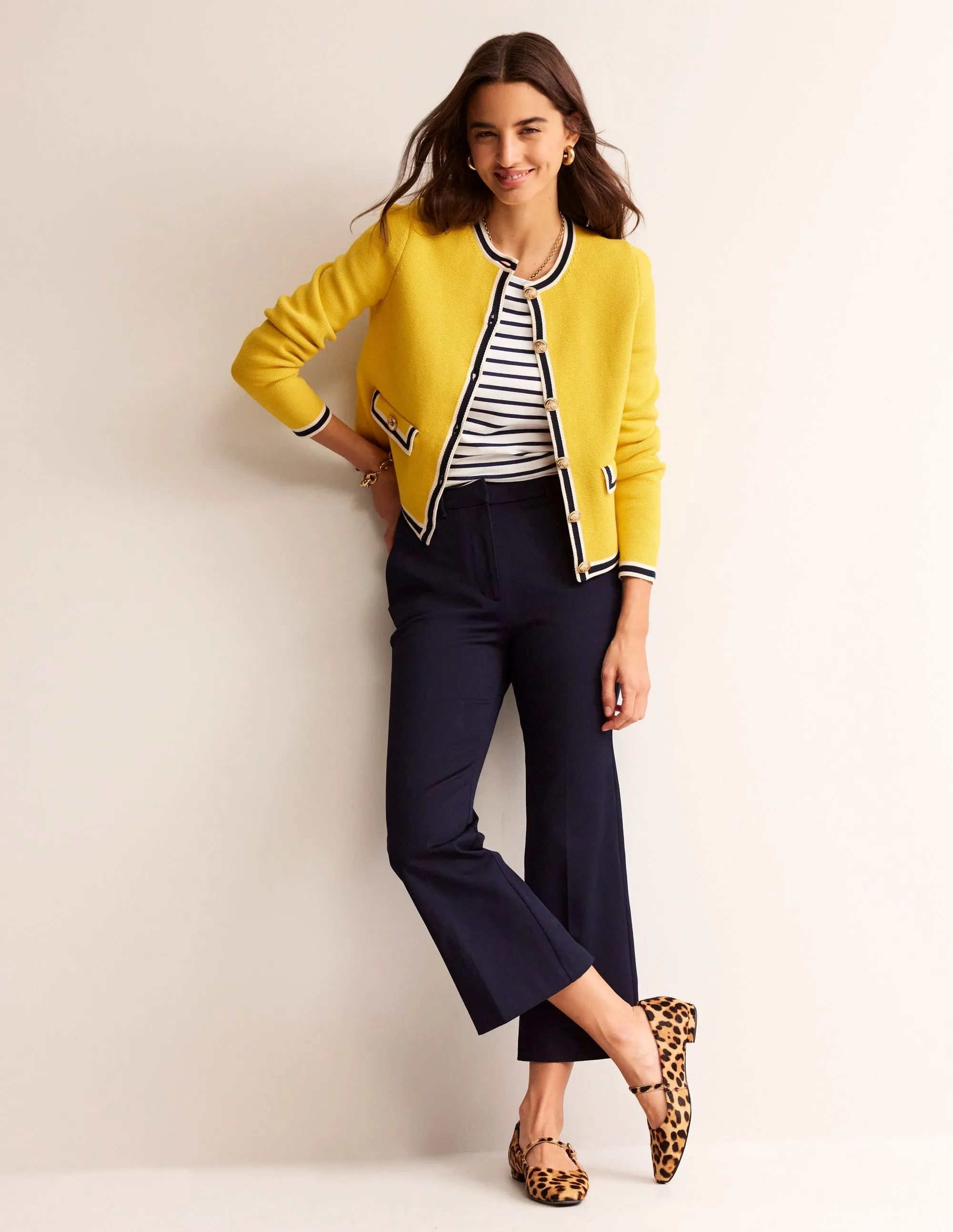 Holly Knitted Jacket-Mimosa Yellow, Navy Tipping