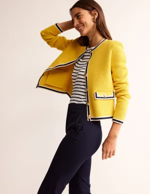 Holly Knitted Jacket-Mimosa Yellow, Navy Tipping