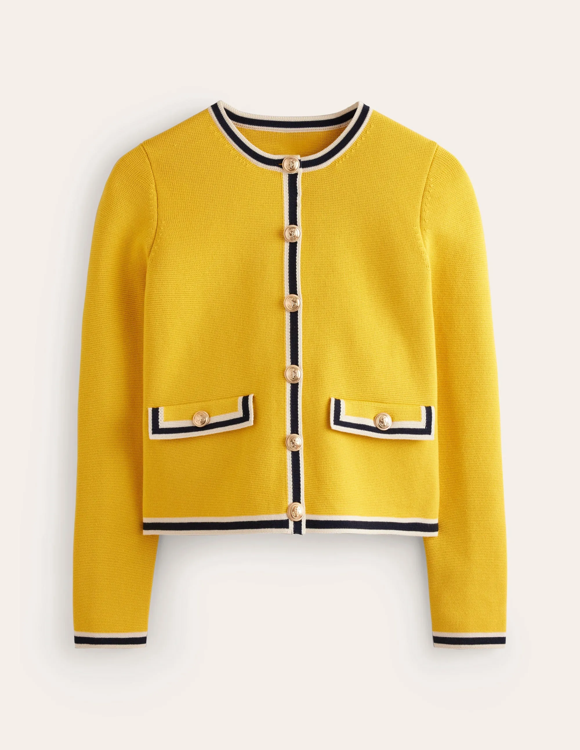 Holly Knitted Jacket-Mimosa Yellow, Navy Tipping