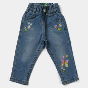 Infant Girls Denim Stretch Pant Butterfly Flower-LT.Blue