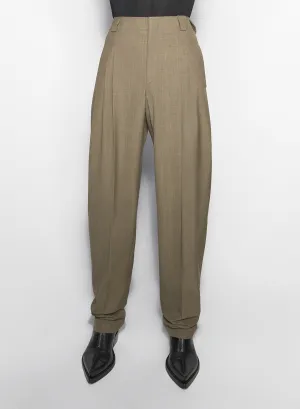 khaki pleated wide leg trousers
