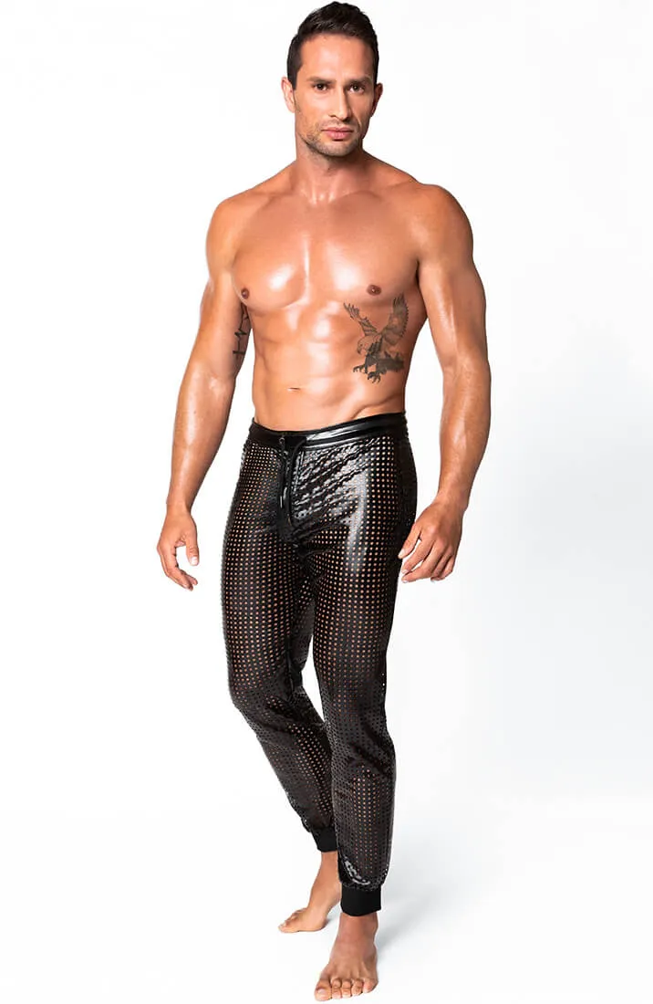 Laser-cut wet look tregging pants - The Master’s Grip