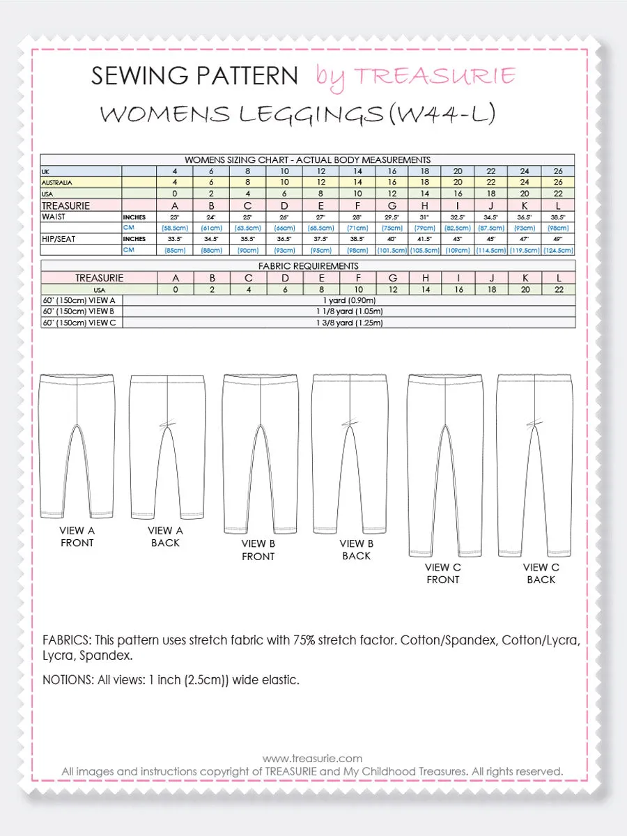 Leggings Pattern - Gym - WOMENS  (W44-L)