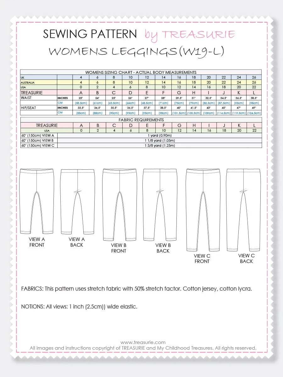 Leggings Pattern - WOMENS  (W19-L)