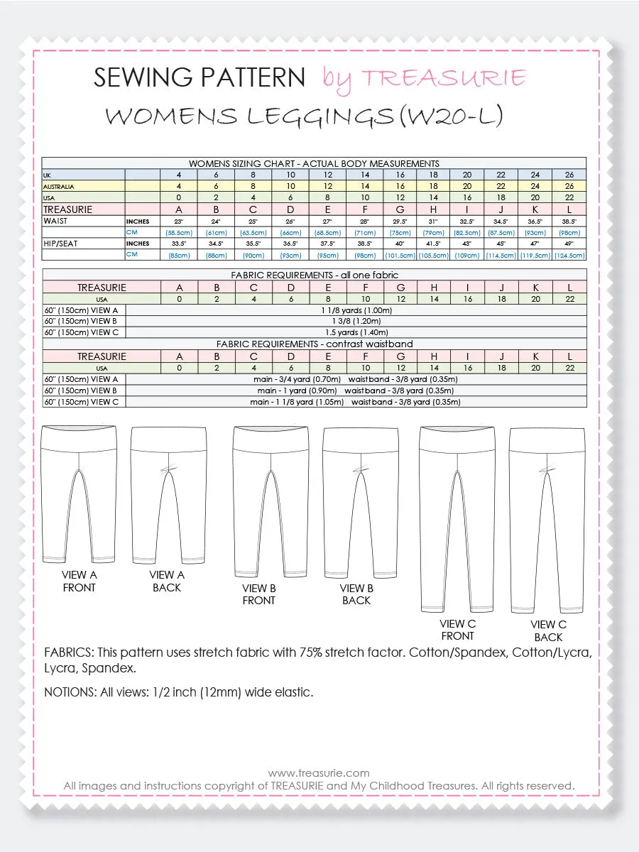 Leggings Pattern - Yoga - WOMENS  (W20-L)