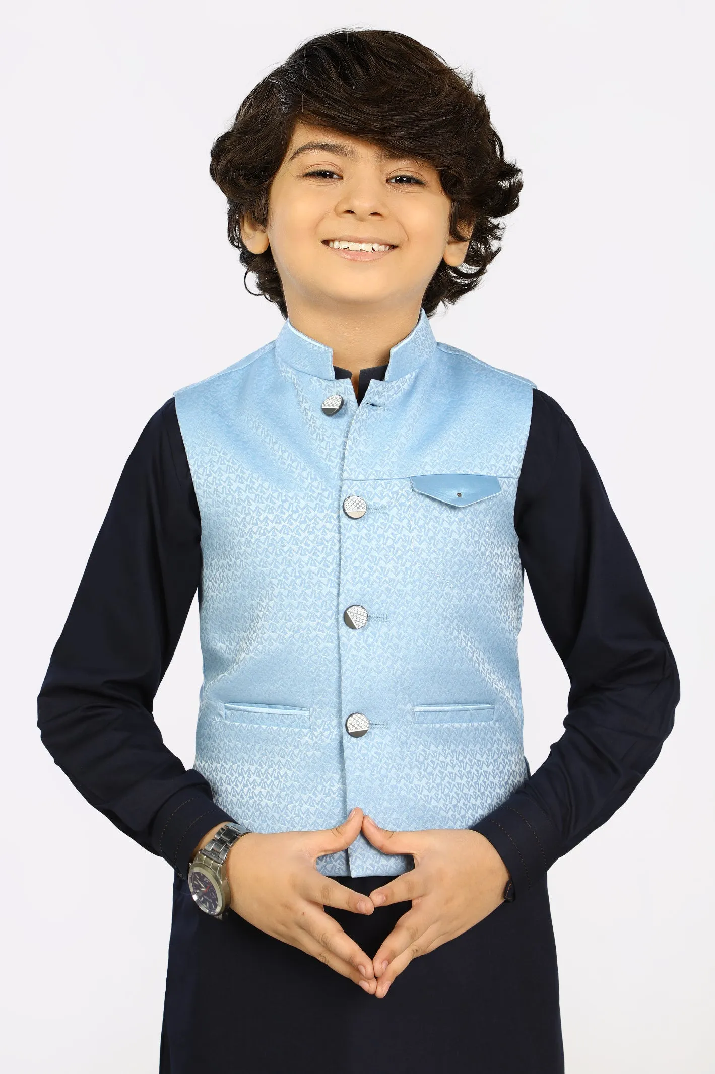 Light Blue Jacquard Waist Coat