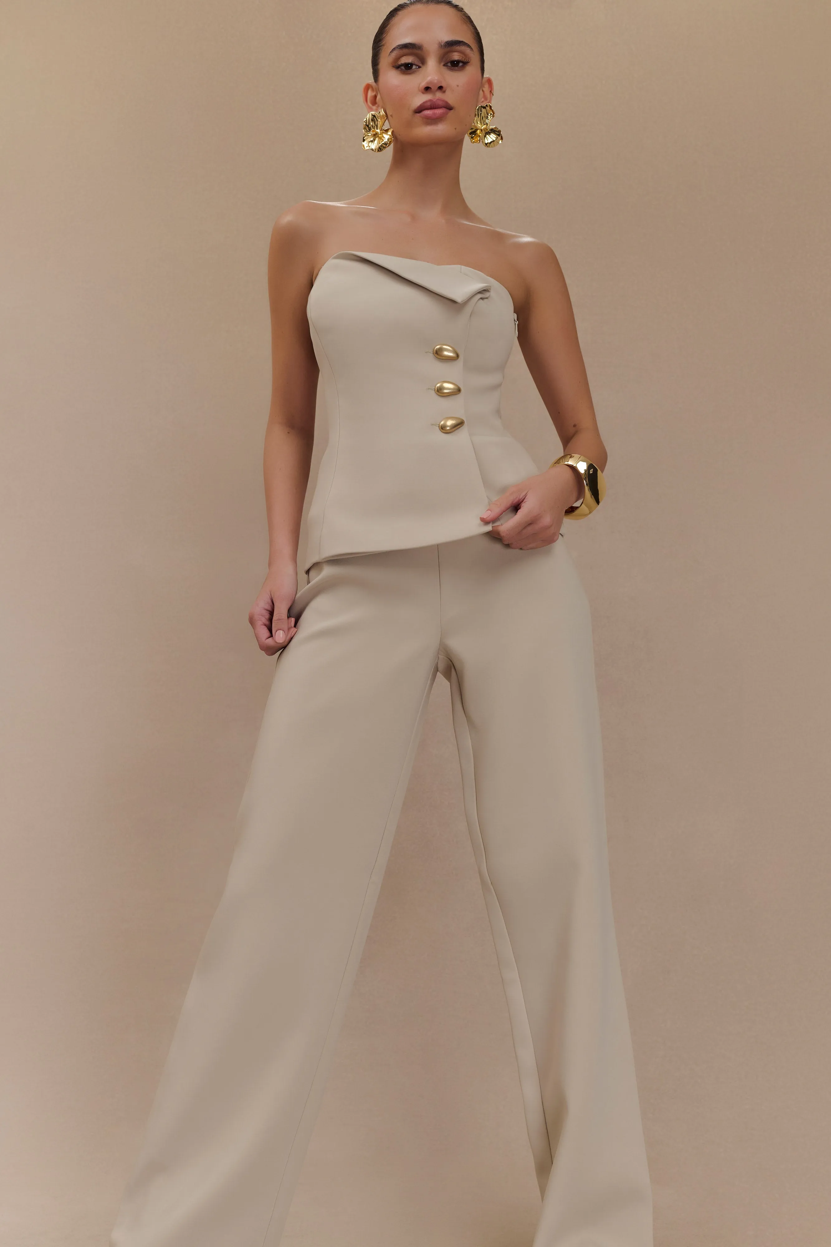 Lindie Strapless Suiting Top - Sand