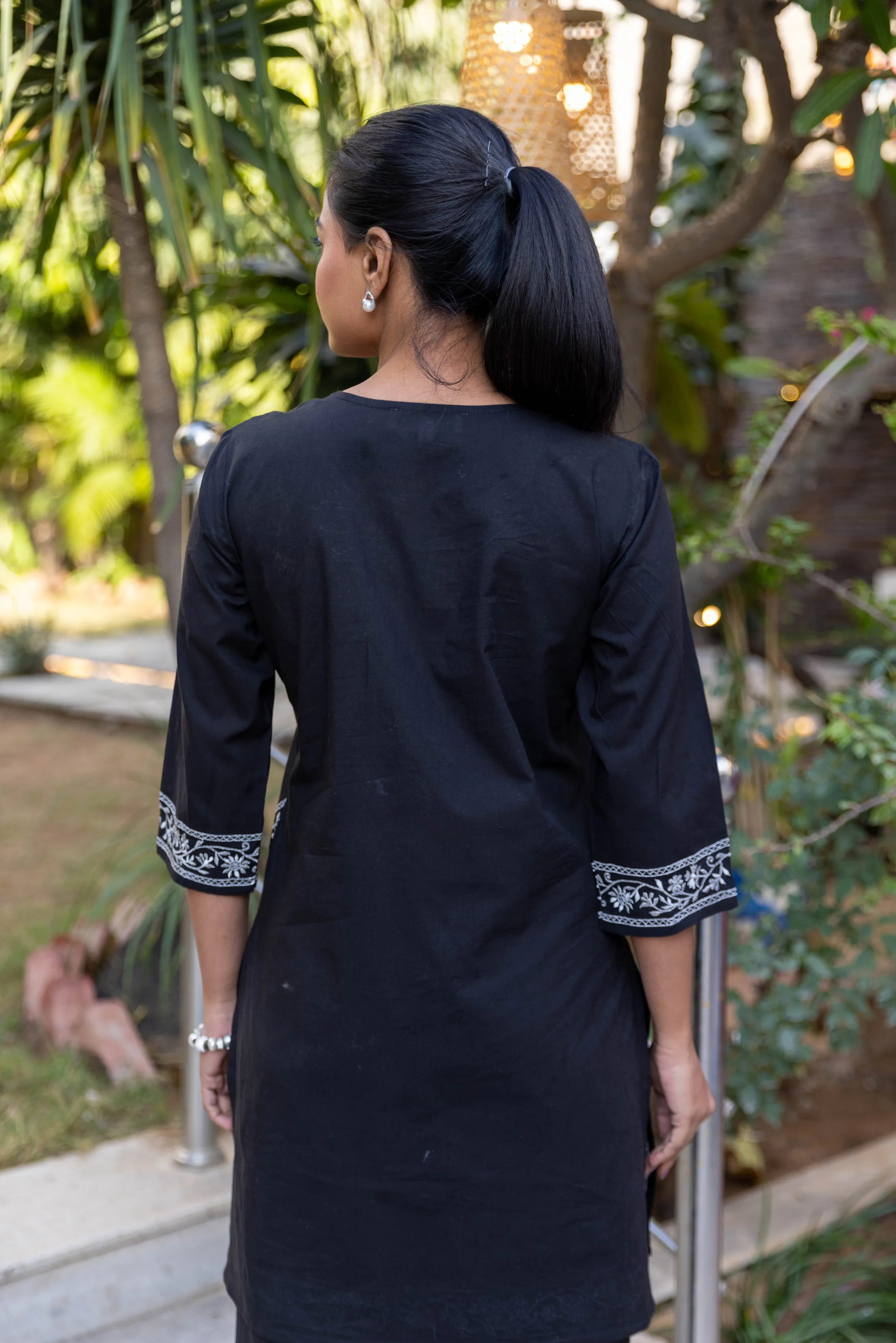 Long Embroidered Kurta With Palazzo - Black