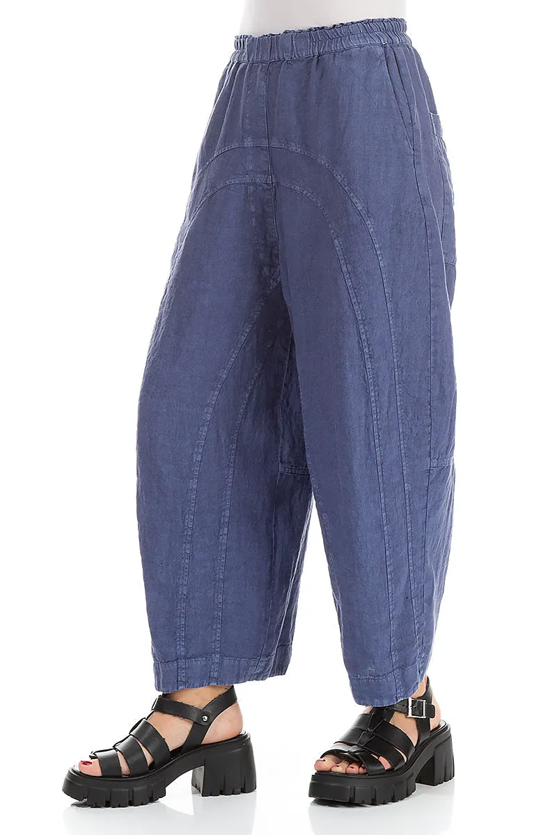 Loose Back Pockets Blue Off-Dye Linen Trousers