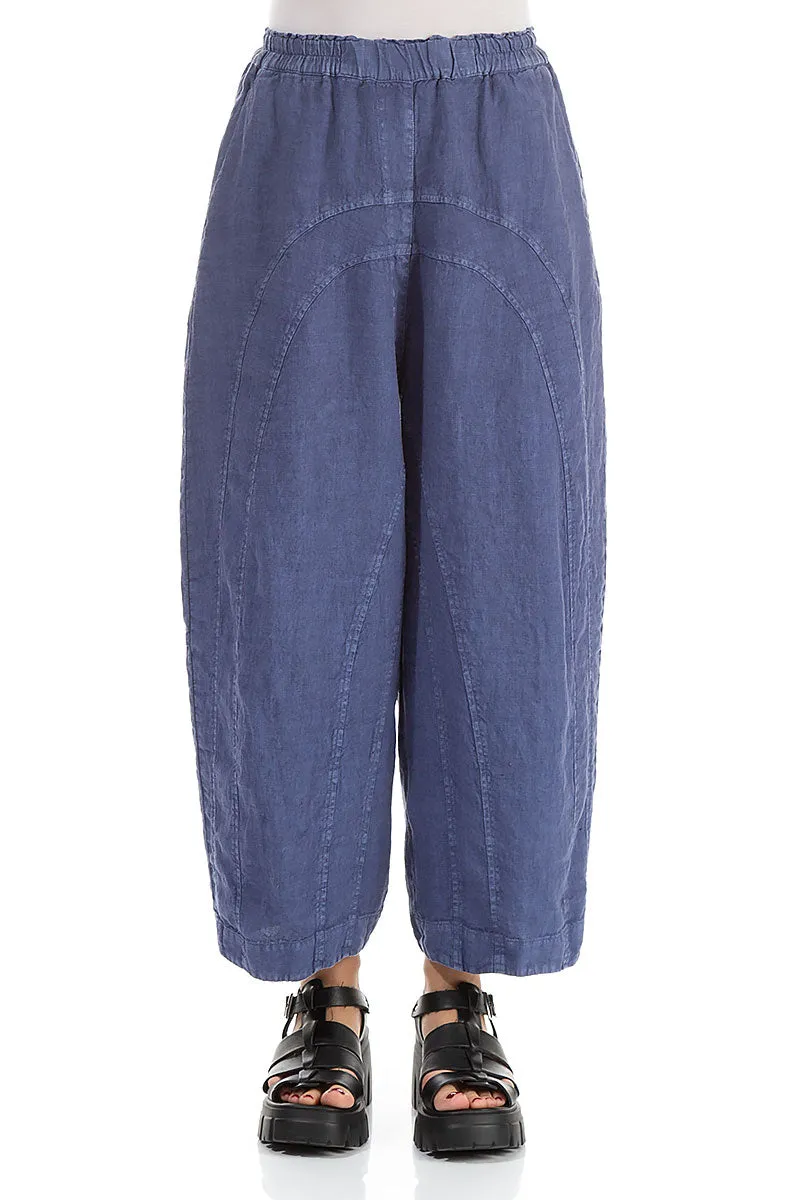 Loose Back Pockets Blue Off-Dye Linen Trousers