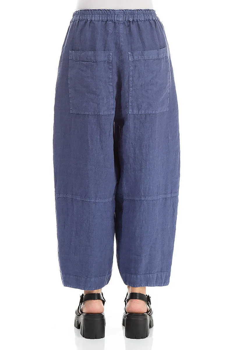 Loose Back Pockets Blue Off-Dye Linen Trousers