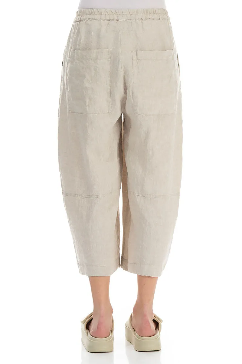 Loose Back Pockets Natural Linen Trousers