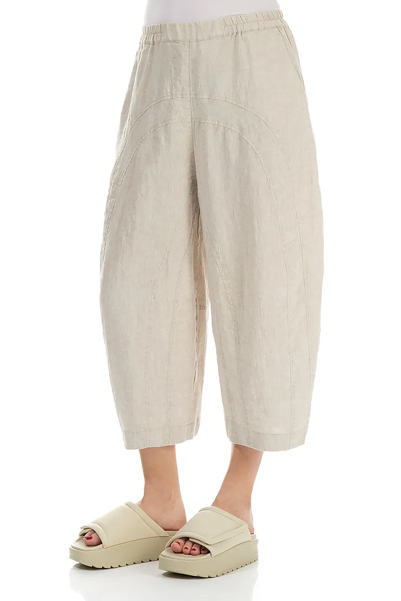 Loose Back Pockets Natural Linen Trousers