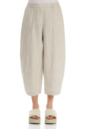 Loose Back Pockets Natural Linen Trousers