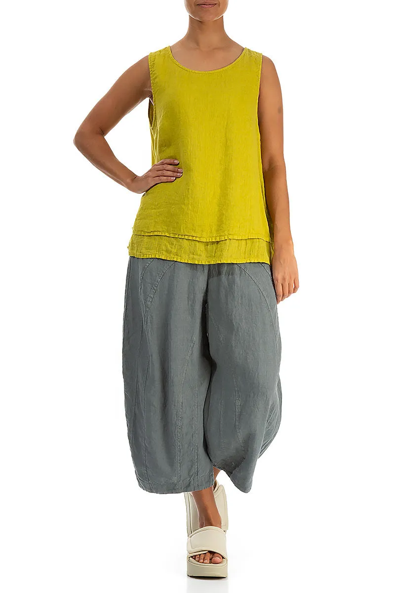 Loose Back Pockets Sage Linen Trousers