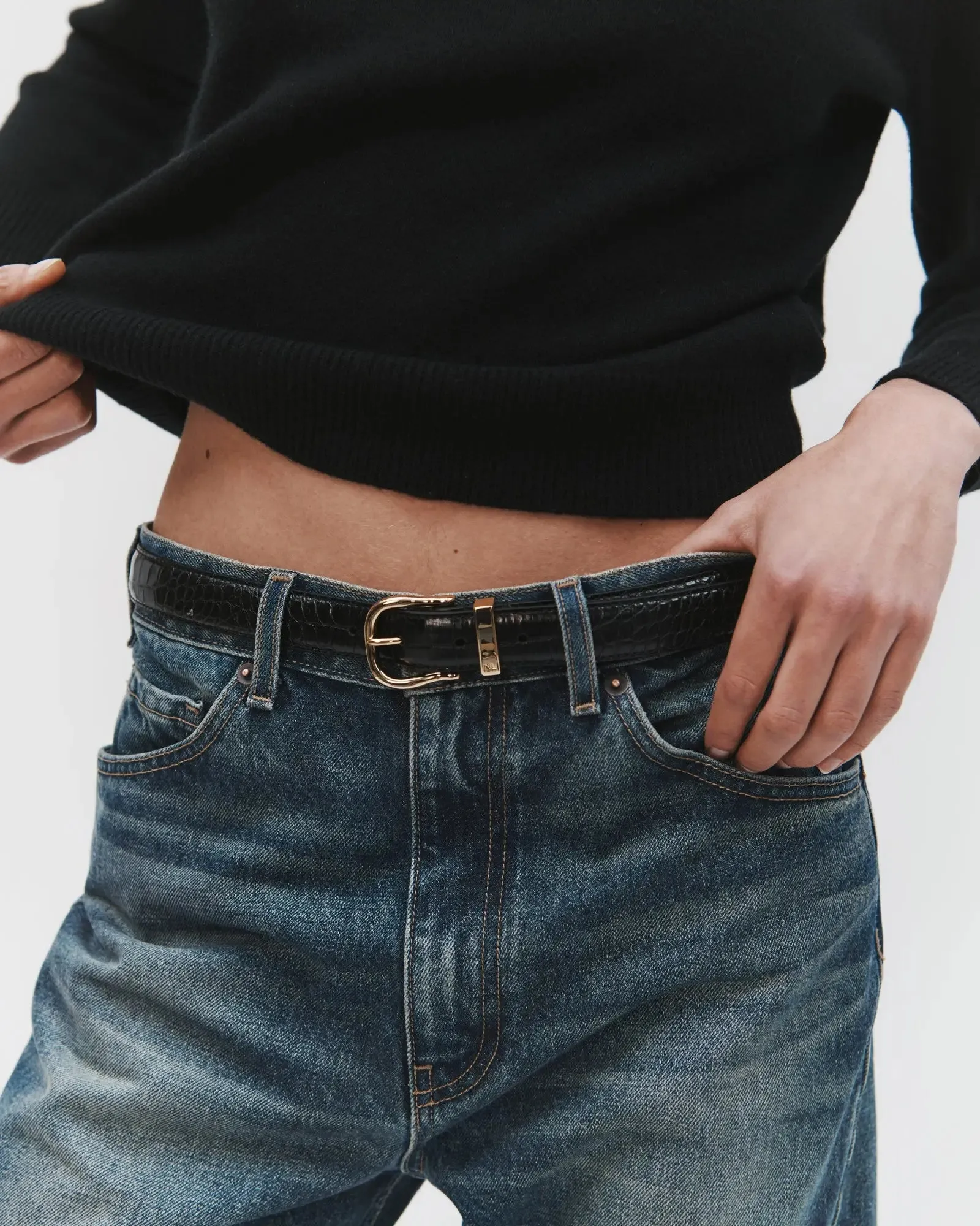 Louise Belt in Black Embossed