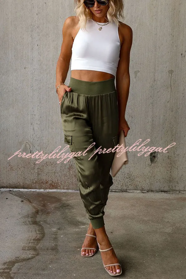 Luxe Look Satin High Waist Pocketed Joggers