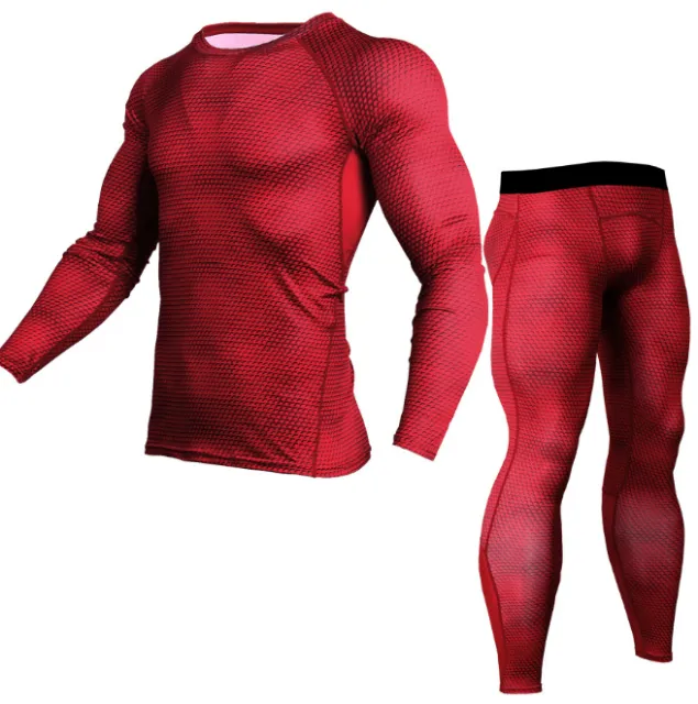Men Snake Print Long Sleeve Quick Dry Compression T-Shirt and Tights Tops Pants Sports Tracksuits