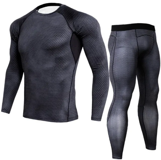 Men Snake Print Long Sleeve Quick Dry Compression T-Shirt and Tights Tops Pants Sports Tracksuits
