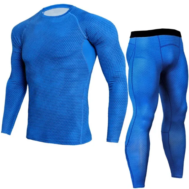 Men Snake Print Long Sleeve Quick Dry Compression T-Shirt and Tights Tops Pants Sports Tracksuits
