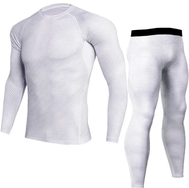 Men Snake Print Long Sleeve Quick Dry Compression T-Shirt and Tights Tops Pants Sports Tracksuits