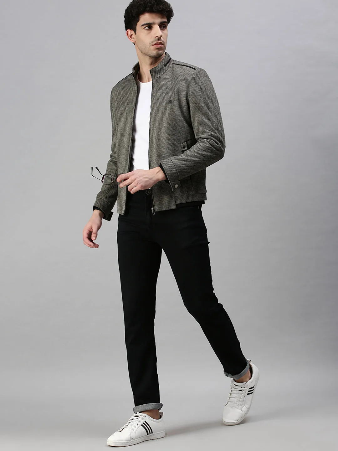 Men Solid Grey Sporty Jacket