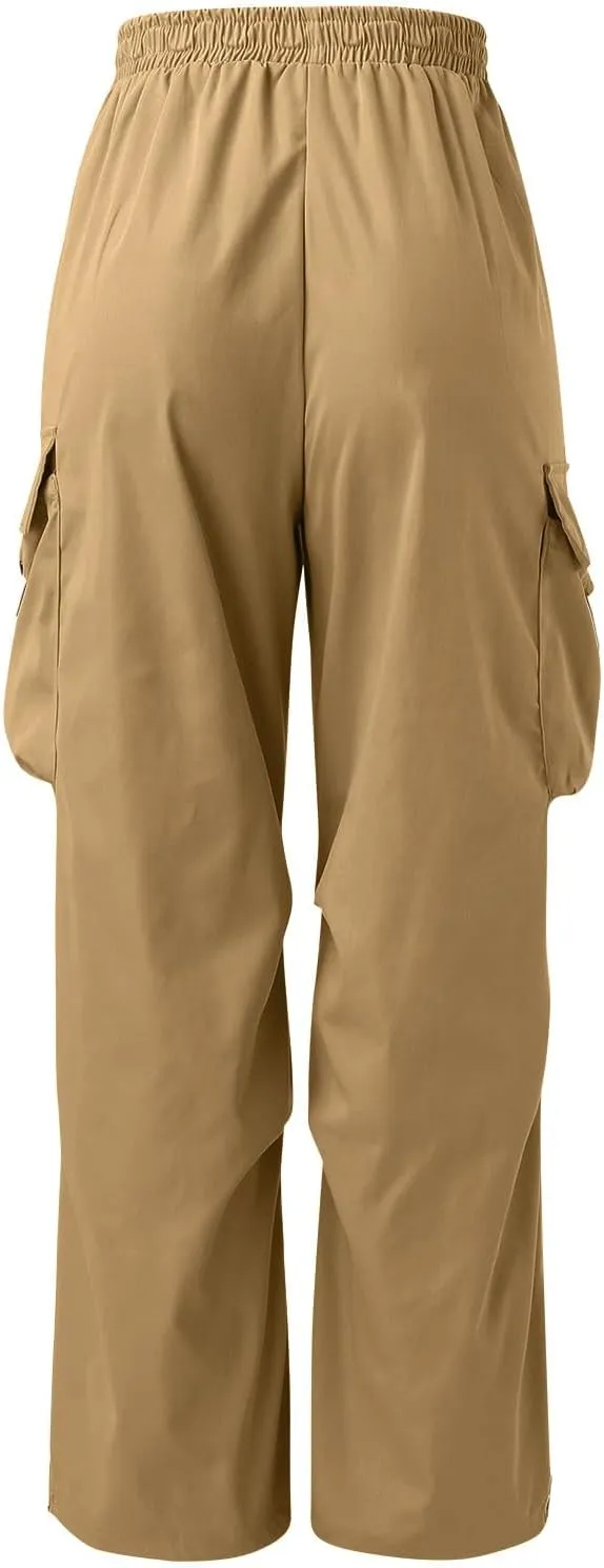 Mens Cargo Work Pant Wide Leg Casual Joggers Drawstring Elastic Waist Combat Work Pant with Pockets