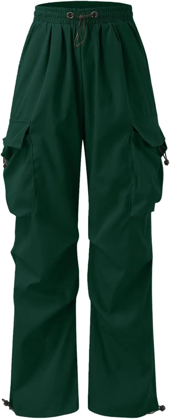Mens Cargo Work Pant Wide Leg Casual Joggers Drawstring Elastic Waist Combat Work Pant with Pockets