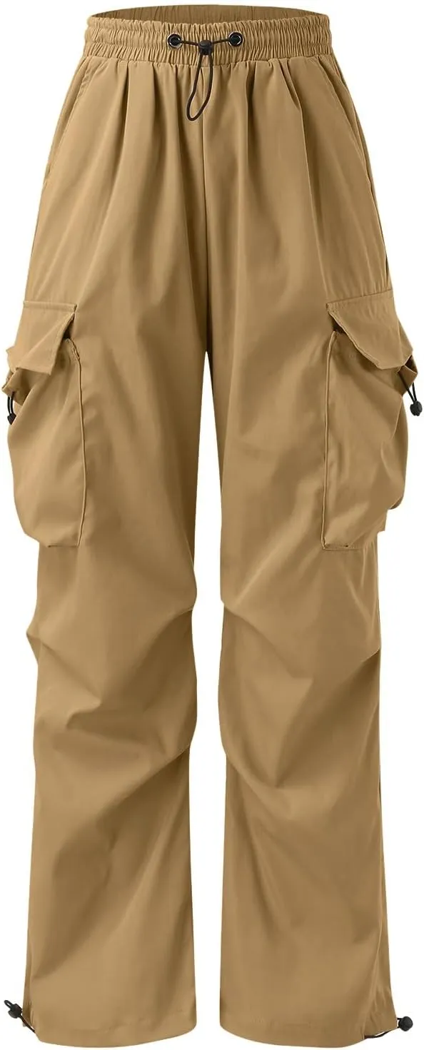 Mens Cargo Work Pant Wide Leg Casual Joggers Drawstring Elastic Waist Combat Work Pant with Pockets