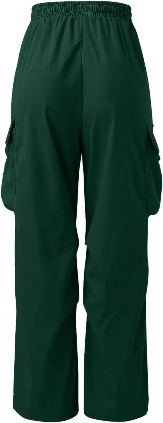 Mens Cargo Work Pant Wide Leg Casual Joggers Drawstring Elastic Waist Combat Work Pant with Pockets