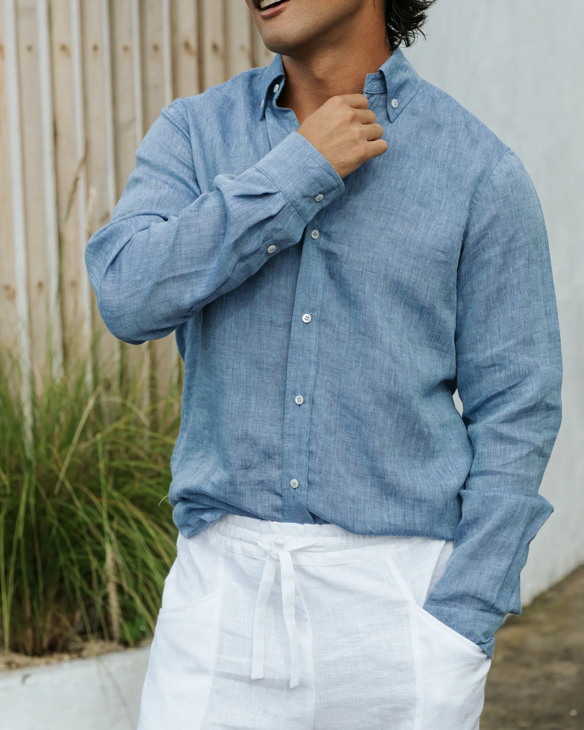 Men's classic linen shirt WENGEN in Denim chambray
