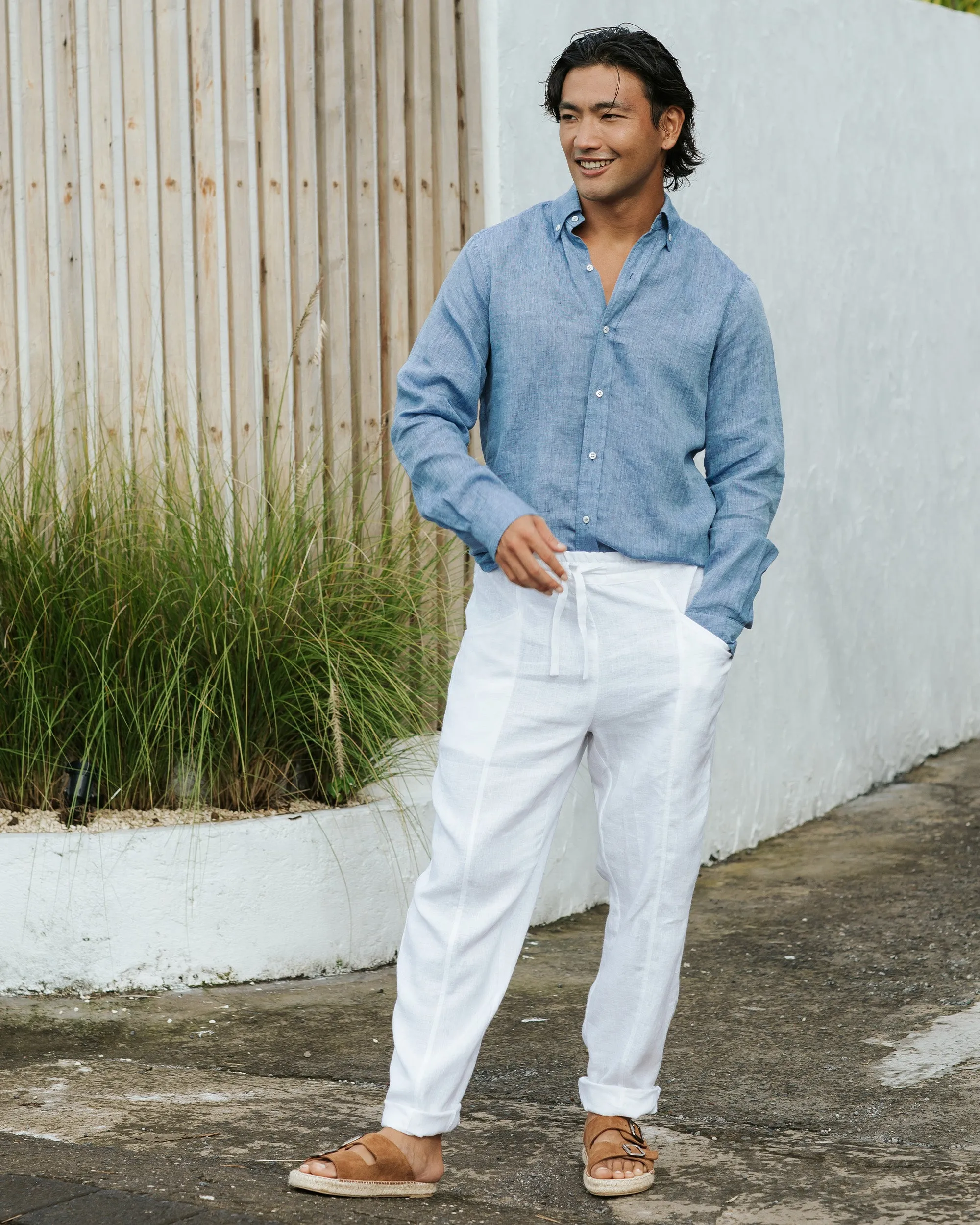 Men's classic linen shirt WENGEN in Denim chambray