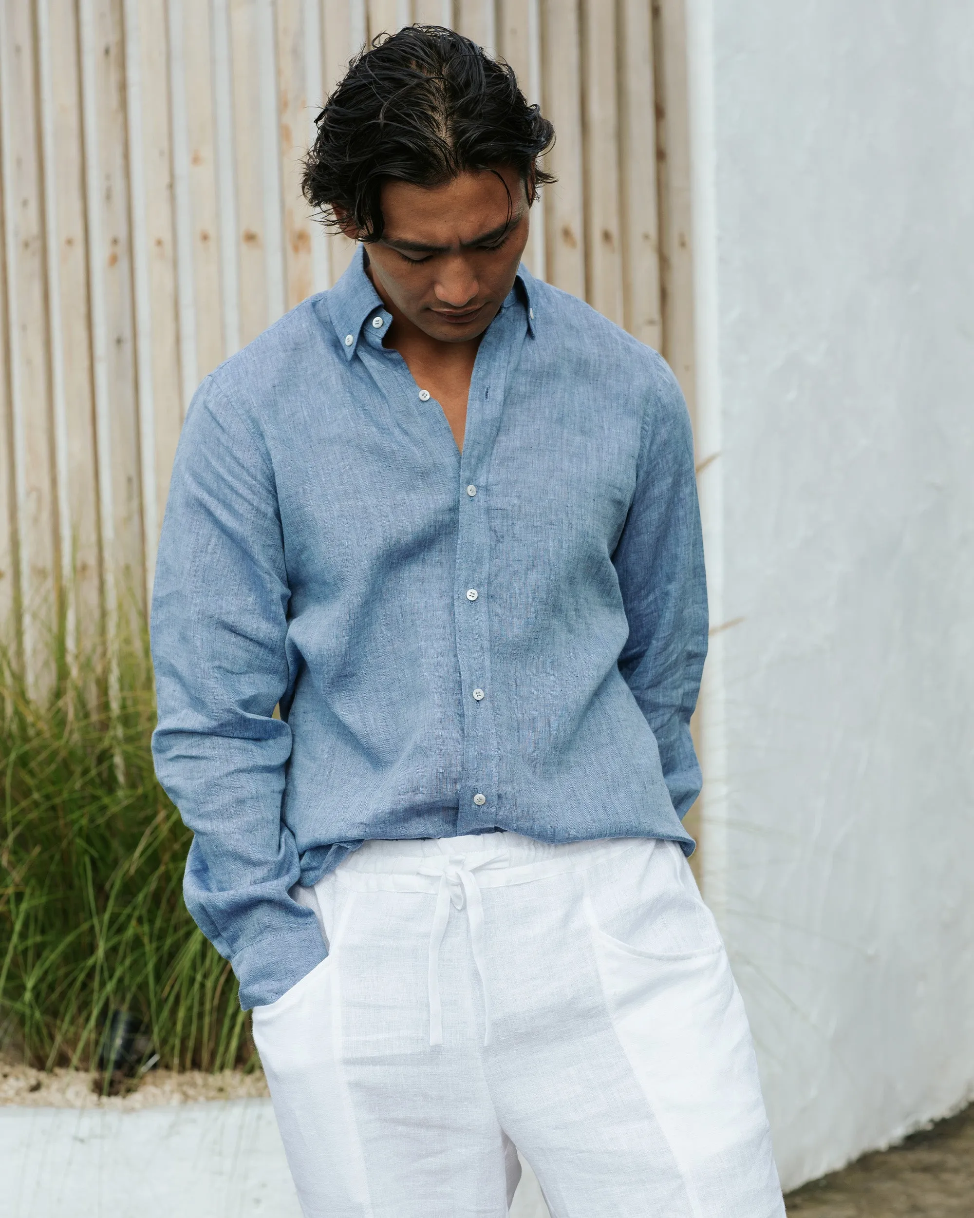 Men's classic linen shirt WENGEN in Denim chambray