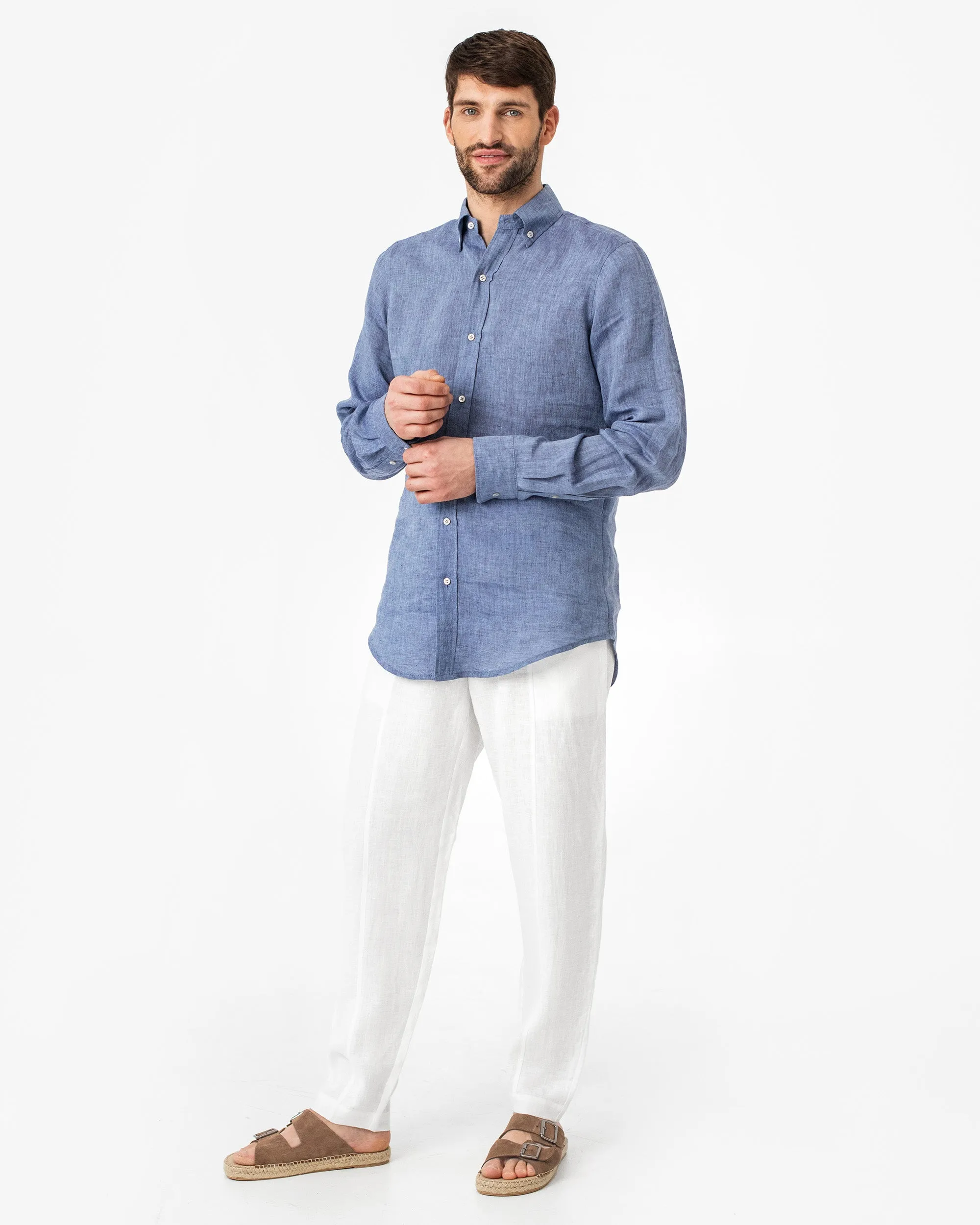 Men's classic linen shirt WENGEN in Denim chambray