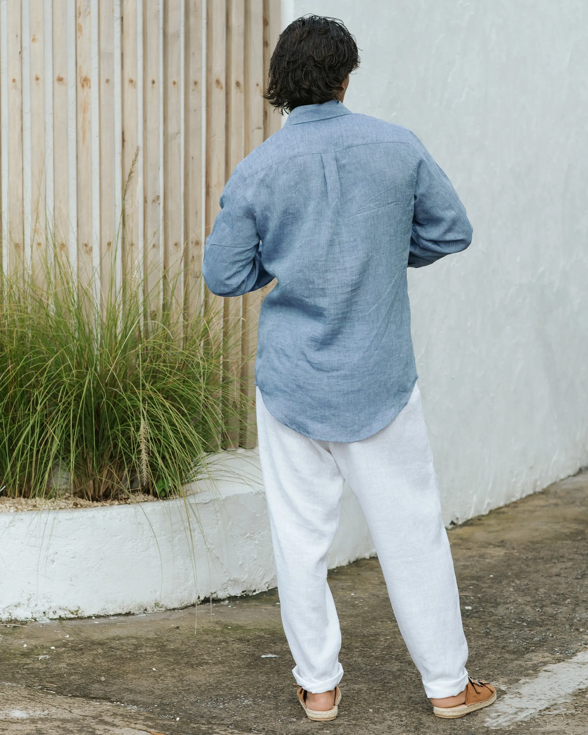 Men's classic linen shirt WENGEN in Denim chambray