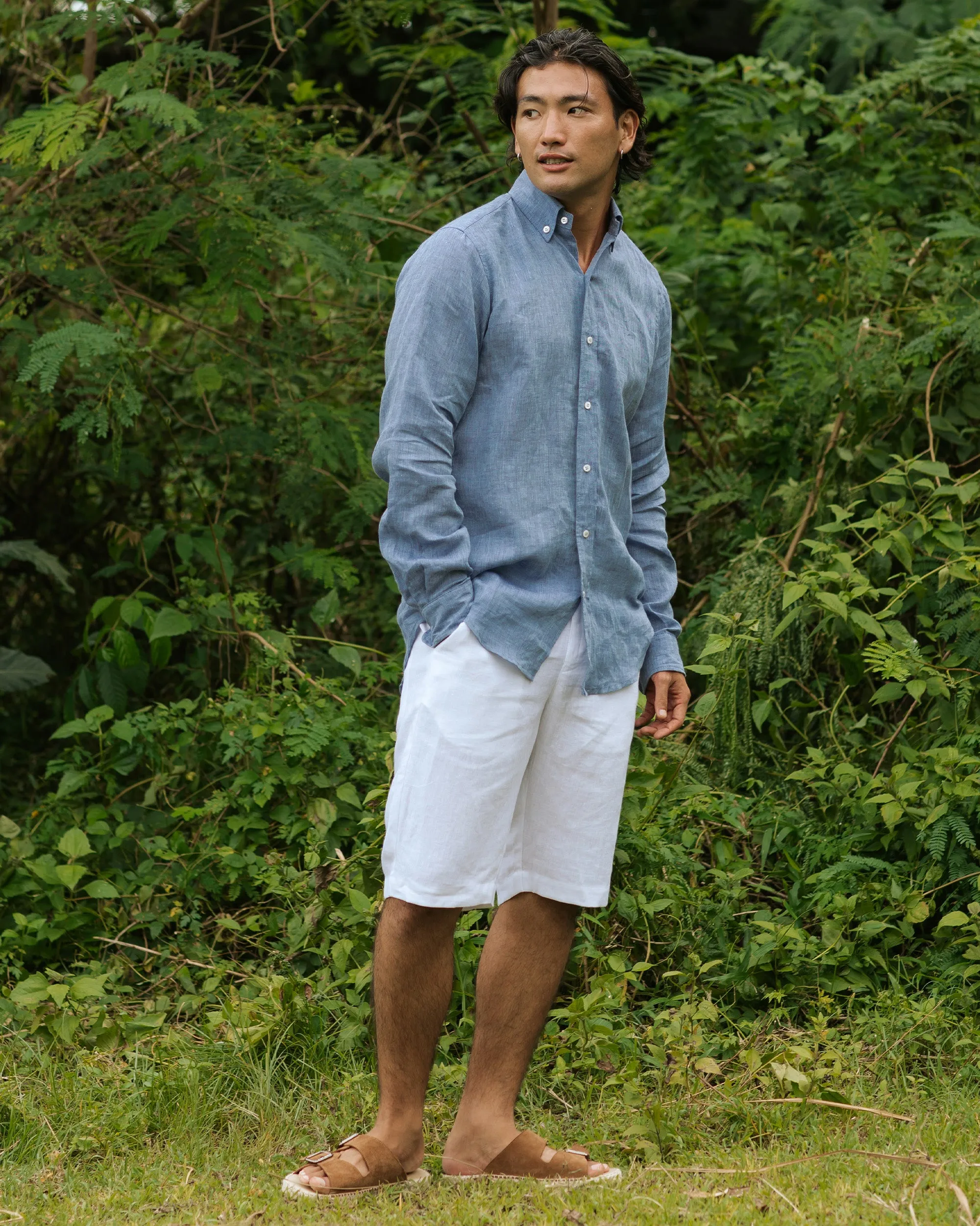 Men's classic linen shirt WENGEN in Denim chambray