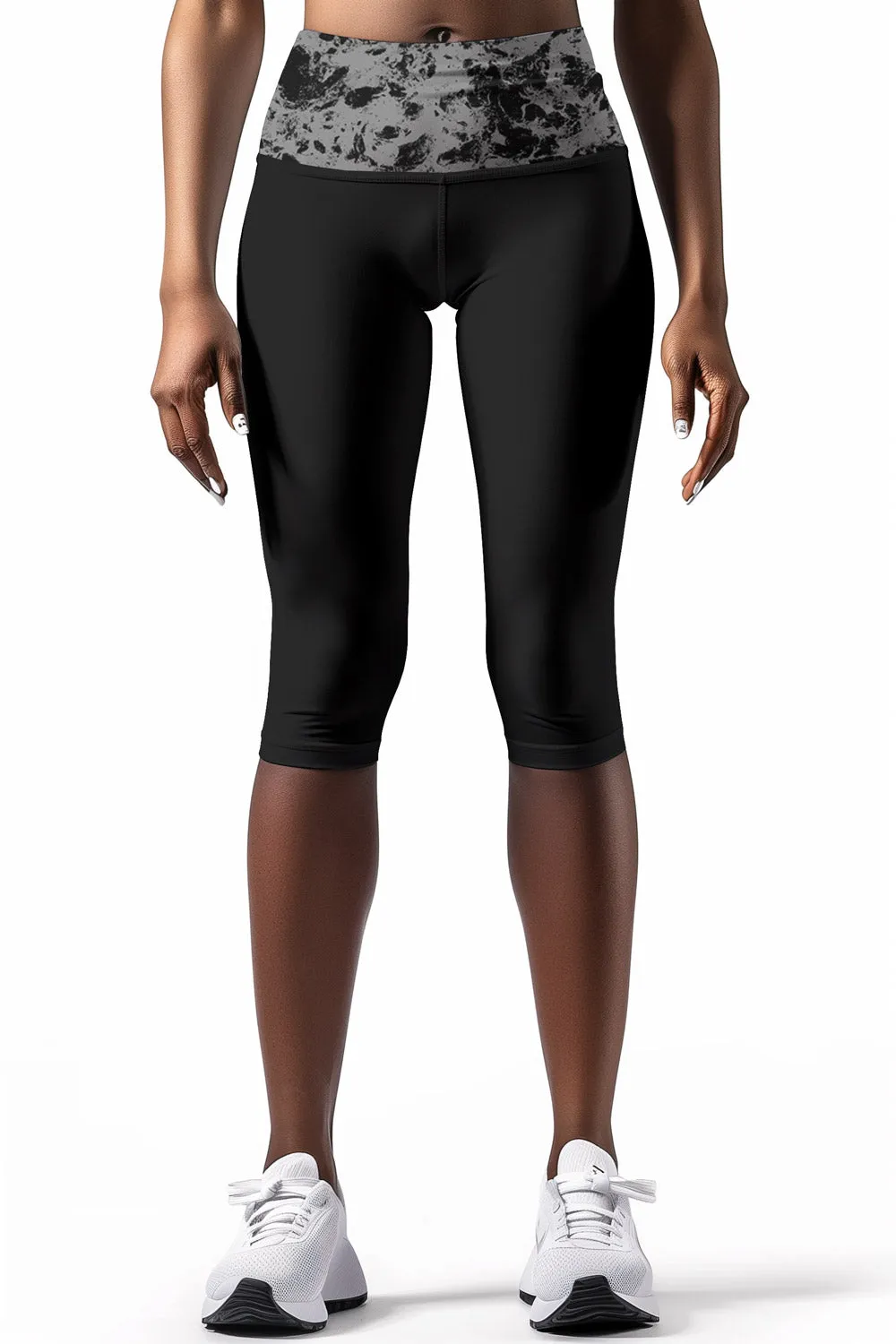 Mercury Ellie Black Printed Waistband Yoga Capri Leggings - Women