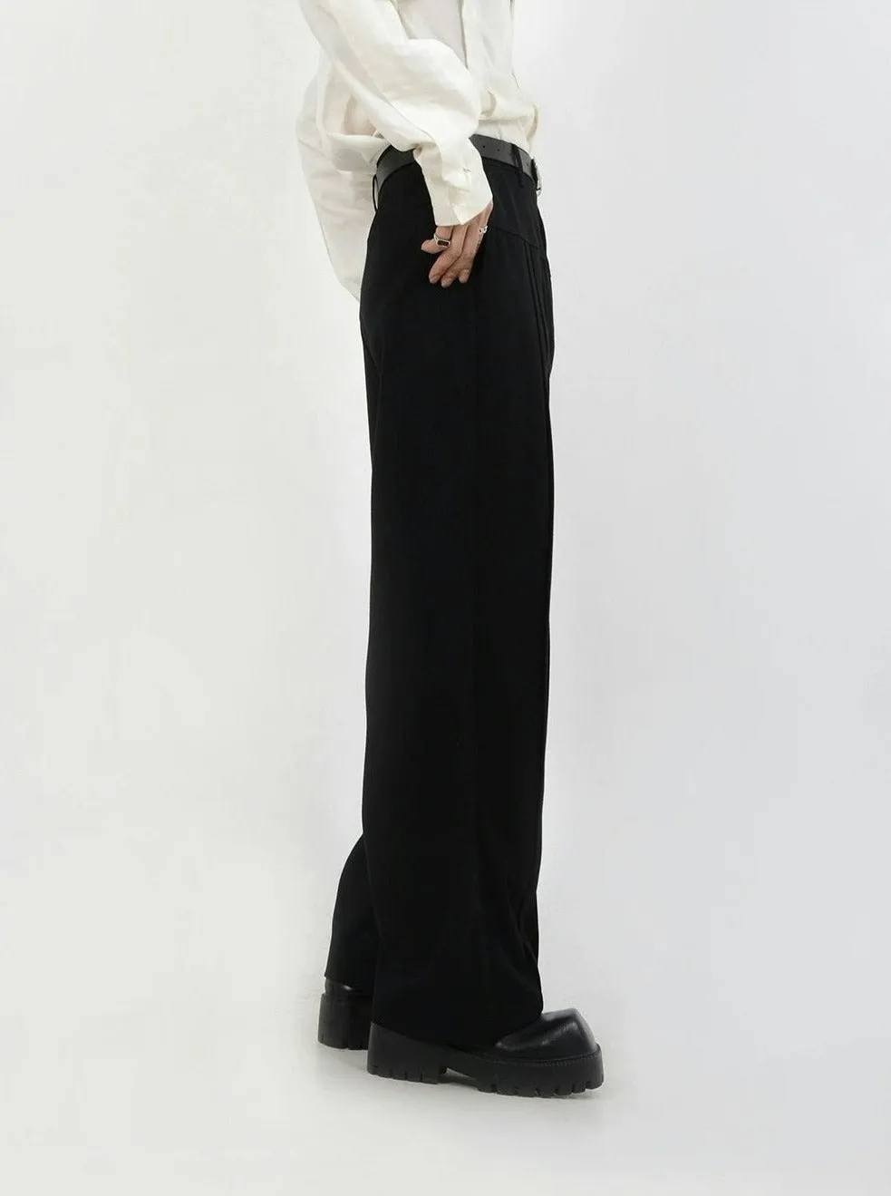 Multi-Pleated Wide-Leg Trousers with Waist Detail