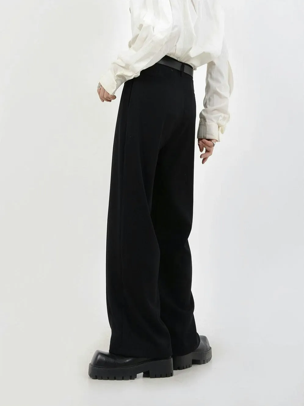 Multi-Pleated Wide-Leg Trousers with Waist Detail