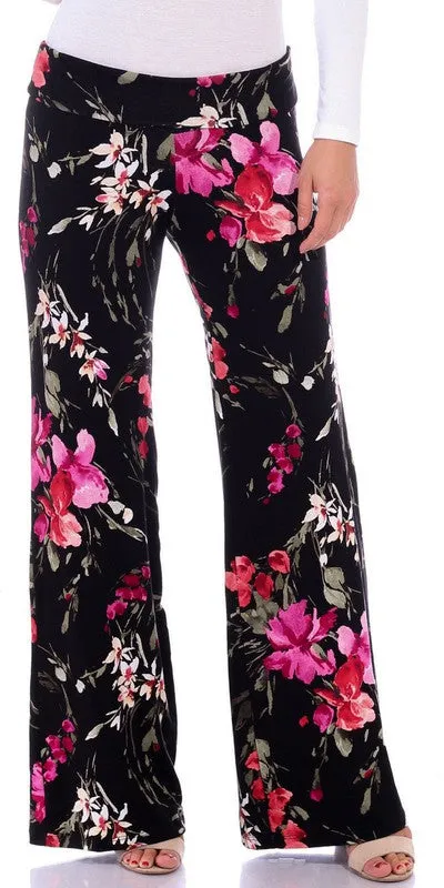 Printed Fold-Over Palazzo Pants
