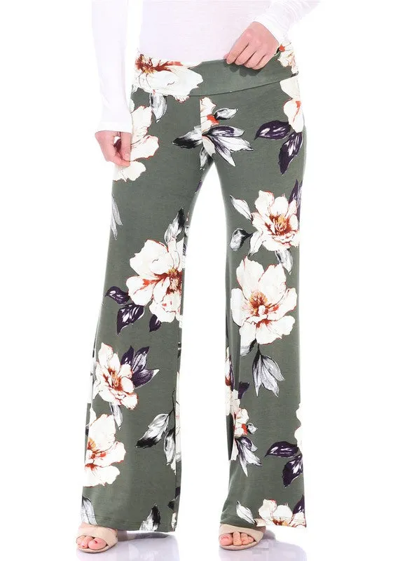 Printed Fold-Over Palazzo Pants