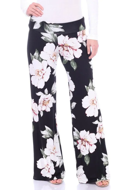 Printed Fold-Over Palazzo Pants
