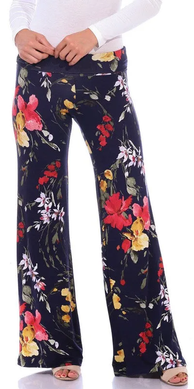 Printed Fold-Over Palazzo Pants