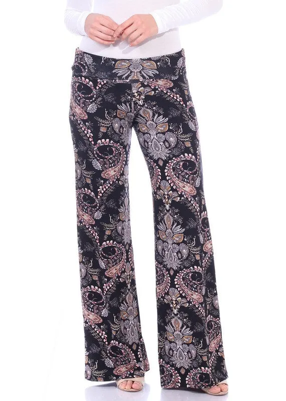 Printed Fold-Over Palazzo Pants