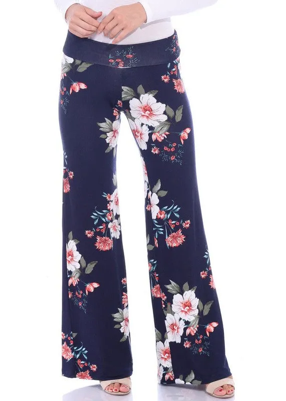 Printed Fold-Over Palazzo Pants