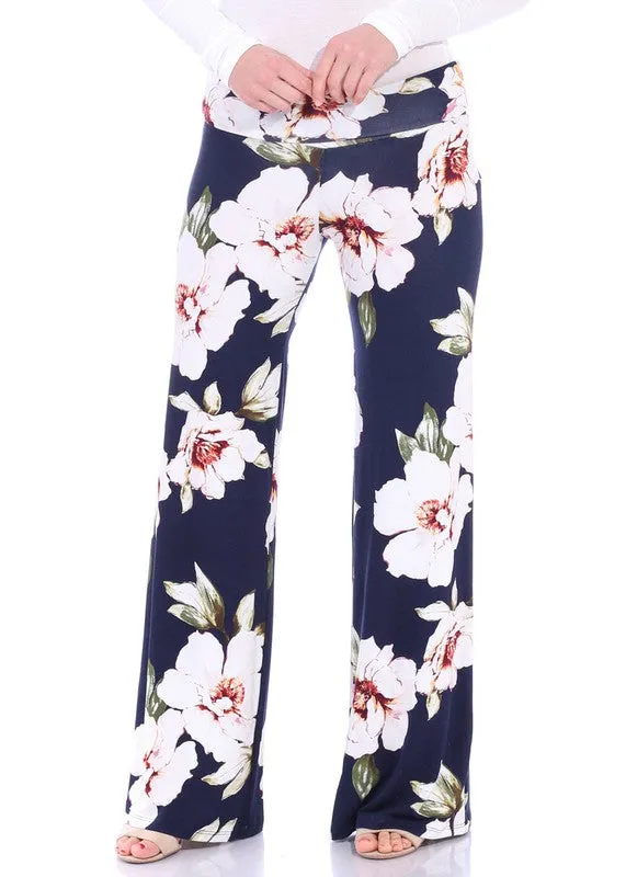Printed Fold-Over Palazzo Pants