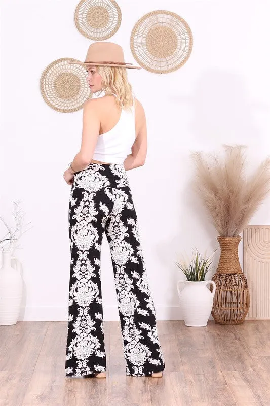 Printed Fold-Over Palazzo Pants